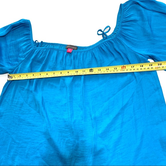 Vince Camuto Aqua-Blue Oversized 3/4 Sleeves Satin Off-Shoulder Boho Top Sz XS - Picture 6 of 7